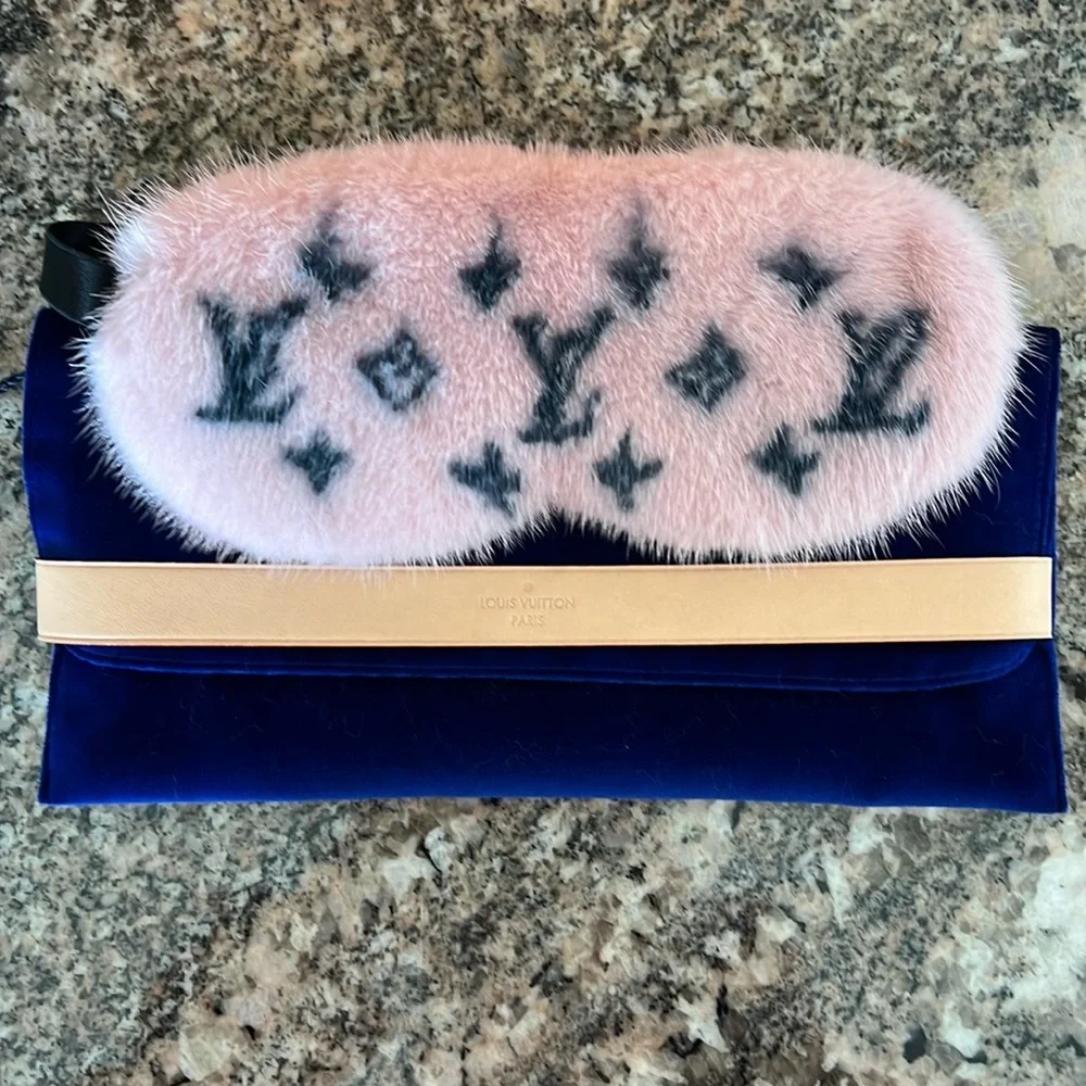 Louis Vuitton Pink Monogram Mink Sleeping Mask with COA
